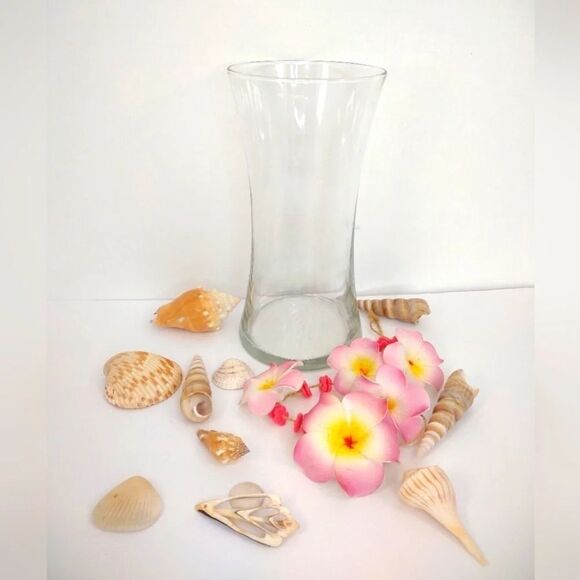 Vintage 70s Clear glass Vase Gathering 8 inches Vase Flowers Seashells - Picture 11 of 12